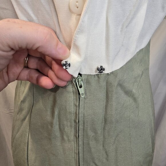 Vintage M.H.M Melissa Harper Dress Size Medium Green & Ivory Rayon & Poly - Picture 14 of 16